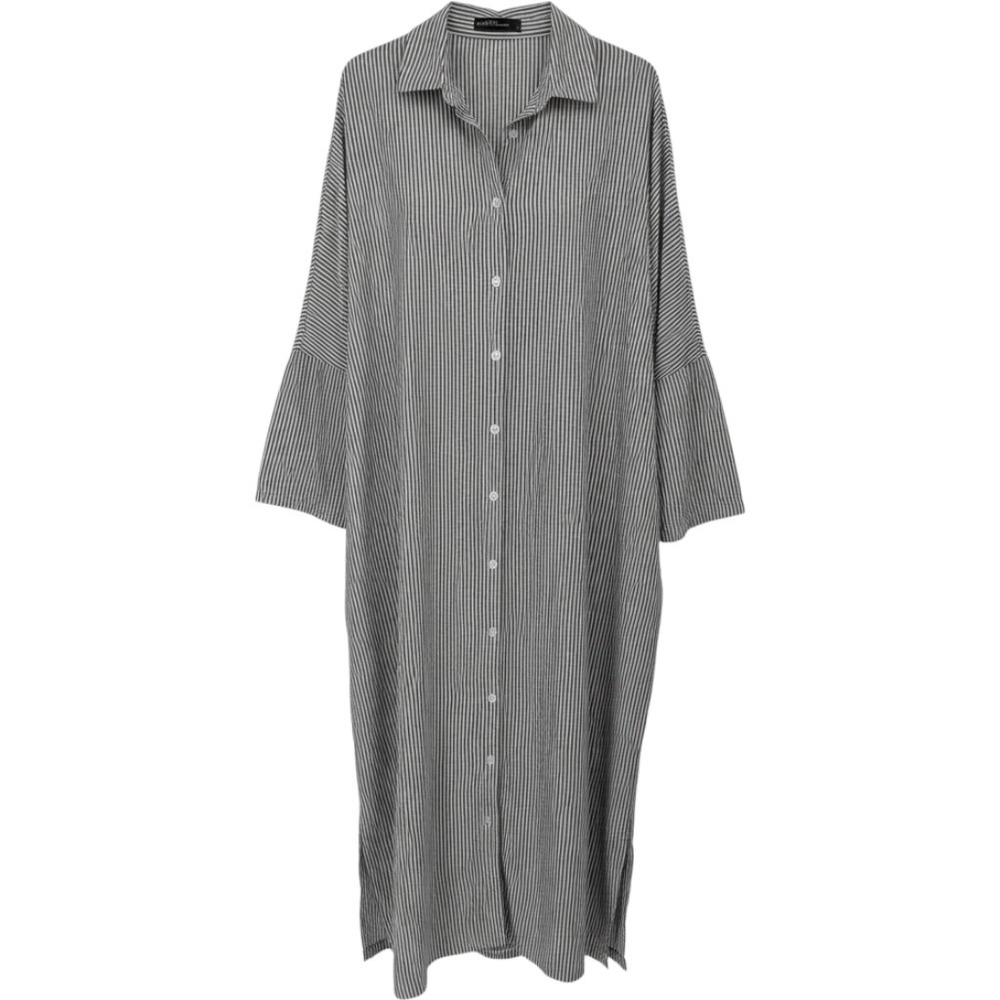 Zanzea Shirt Dress Women XL Gray White Striped Oversized Button Front Maxi Boho